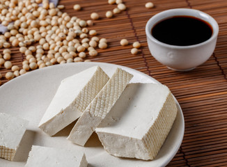 chopped tofu cheese on a plate