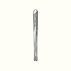 Medical tweezer, hand drawn doodle sketch, isolated vector illustration