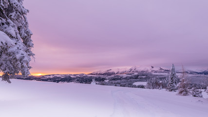Winter sunrise in the mountains