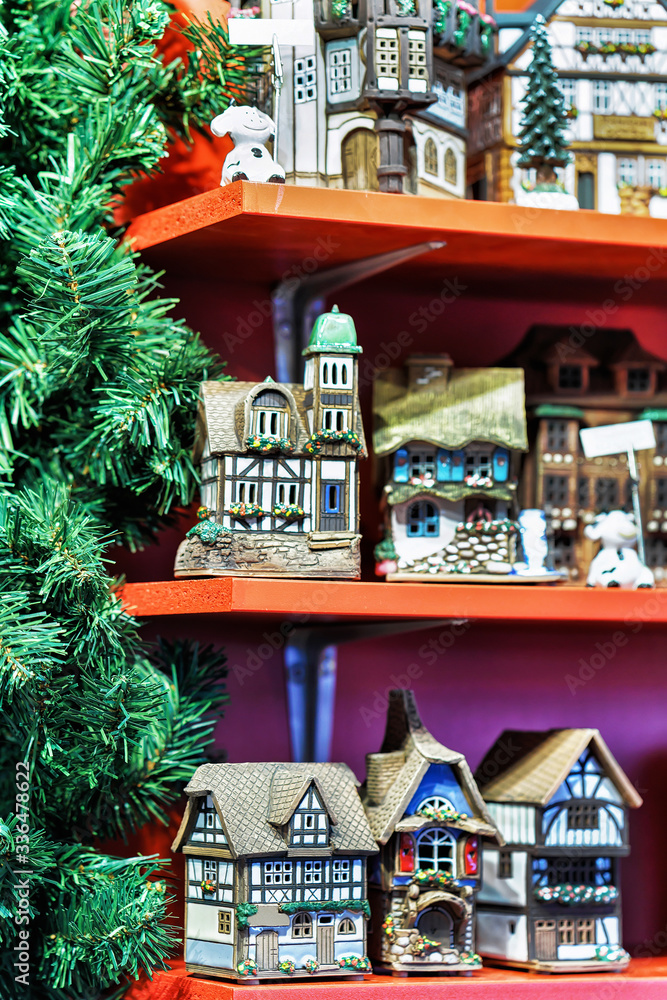 Wall mural handmade ceramic houses at vilnius christmas market