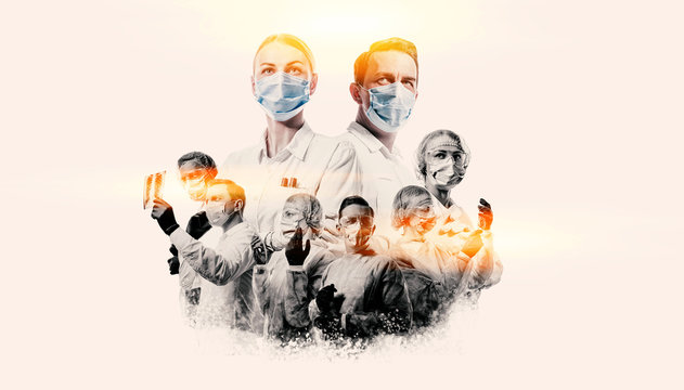 Team Of Doctors Men And Women Fighting Diseases And Viruses