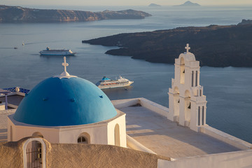 Sunset over Imerovigli Village at Santorini Cyclades Greece 