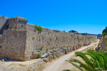 Fototapeta premium Fortress wall in the city of Rhodes, Greece.