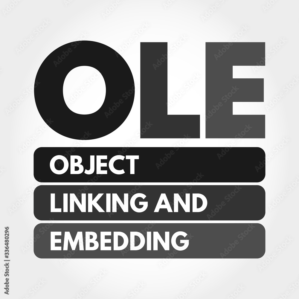 Poster ole - object linking and embedding acronym, technology concept background