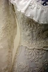 wedding dress detail frills and flowers