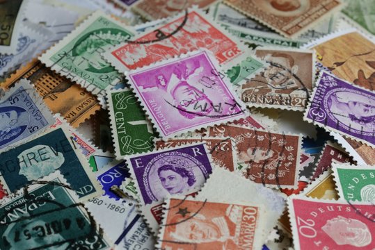 Full frame of old postage stamps