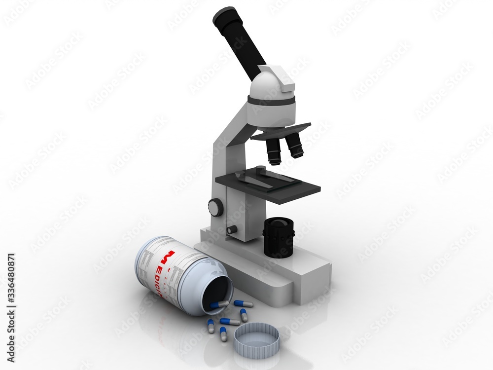 Aufkleber 3d rendering microscope with pill