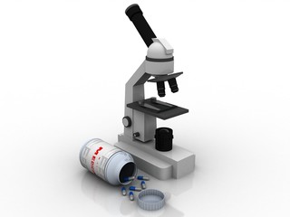 3d rendering Microscope with pill