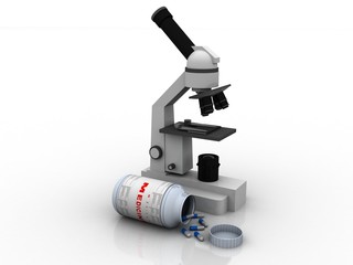 3d rendering Microscope with pill