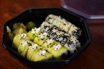 Avocado and sesame sushi rolls
