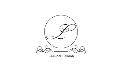 Elegant logo with letter L. Design of simple monogram of business sign, restaurant, royalty, boutique, cafe, hotel.