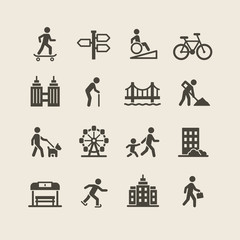 city and people icons set