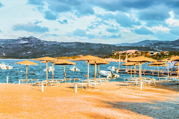 Capriccioli Beach at Mediterranean Sea in Sardinia in Italy