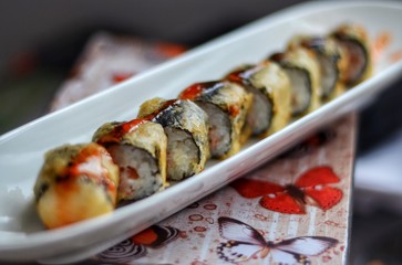 Tempura roll with sweet chilly sauce