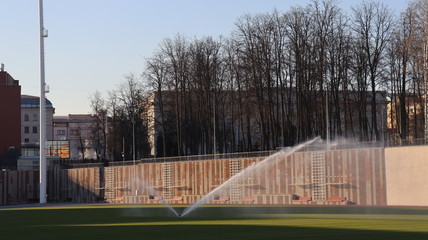 watering the lawn at soccer playground