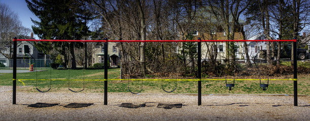 Fototapeta na wymiar Caution no swinging in park
