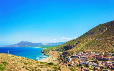 Buggerru city and beach in South Sardinia