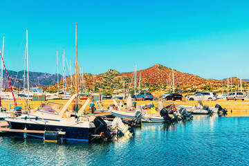 Boats at Villasimius Marina at Mediterranean Sardinia Island