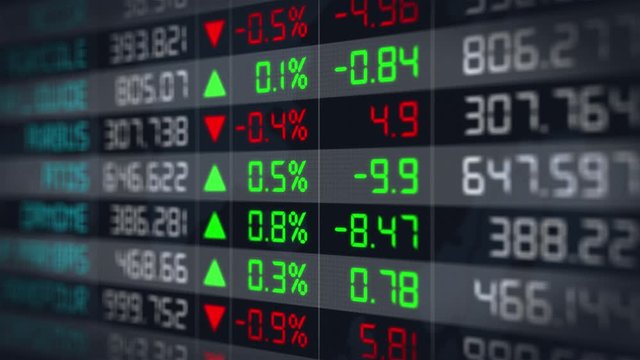 Stock market tickers with digital animation of the evolution of stock market prices. Basic financial chart of stock exchange data, going up and down - 4K animation 