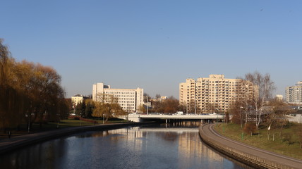 Naklejka na ściany i meble river quayside in european Minsk city