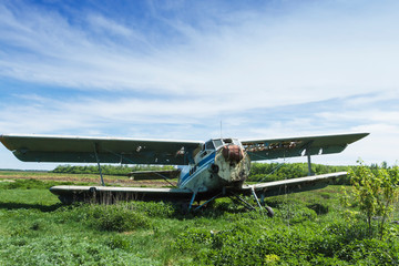 Old broken soviet plane in nature.