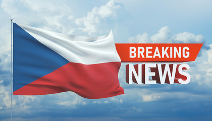 Breaking news. World news with backgorund waving national flag of Czech Republic. 3D illustration.