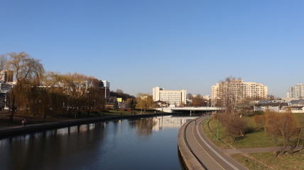 Obraz na płótnie Canvas river quayside in european Minsk city