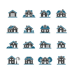 house and city icon set