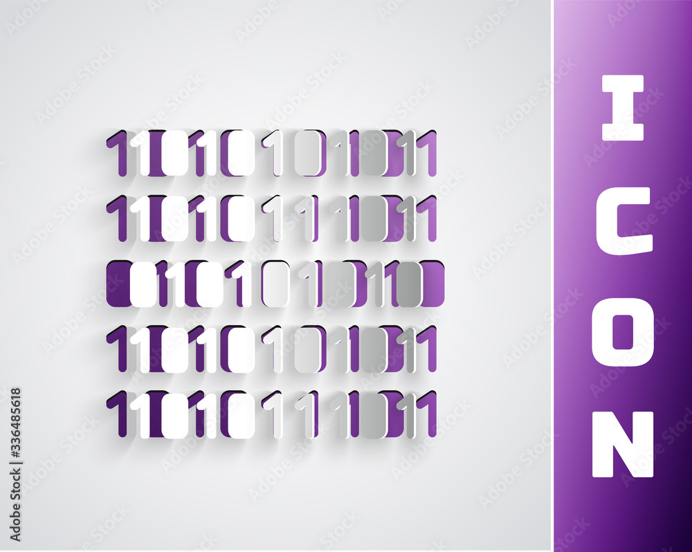 Aufkleber paper cut binary code icon isolated on grey background. paper art style. vector illustration