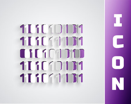 Paper cut Binary code icon isolated on grey background. Paper art style. Vector Illustration