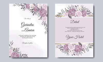 Fototapeta na wymiar Elegant wedding invitation card template design with floral wreath and leaves Premium Vector