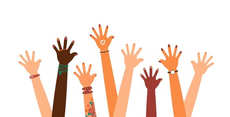 Colorful up hands set, vector illustration