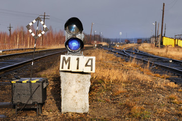 Railway traffic light shunting at a station in Russia
