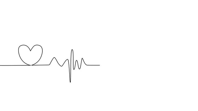 animation Single solid line art cardiogram anatomical human heart silhouette. Healthy medicine and love concept one sketch outline design.