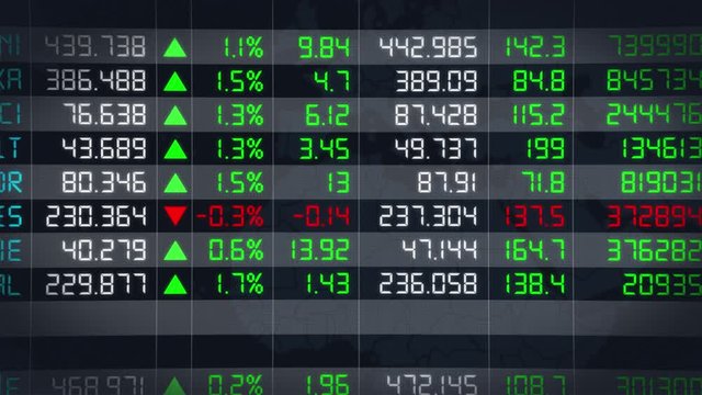 Stock market tickers going up in an economic crisis, with digital animation of the evolution of stock market prices. Financial chart of stock exchange data - 4K animation 