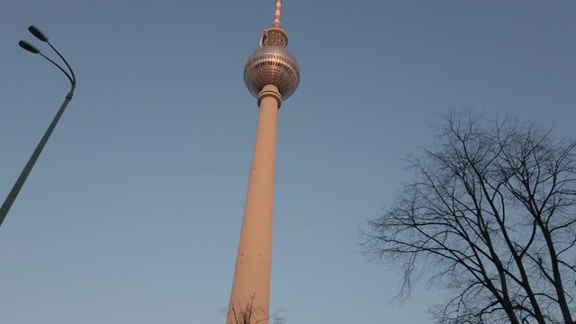 Berlin Fernsehturm, television tower from below. Close to Alexanderplatz in Berlin-Mitte, it was constructed between 1965 and 1969 by government of German Democratic Republic