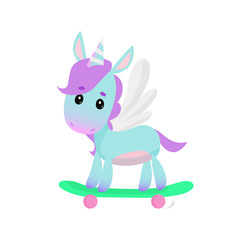 Cute unicorn on skateboard. Fairytale concept. illustration can be used for topics like magic, fantasy, hobby