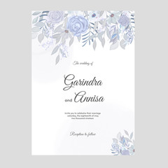 Elegant wedding invitation card template design with floral wreath  and leaves Premium Vector