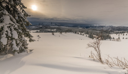 Dark winter sky over the mountains