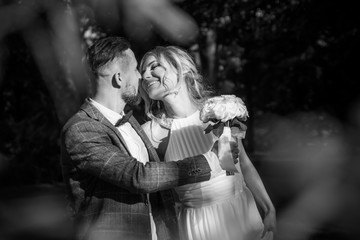 Beautiful wedding couple, newlyweds are enjoying wedding