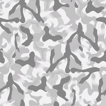 khaki Camouflage seamless pattern in grey and silver and black colors. points background army fashion vector