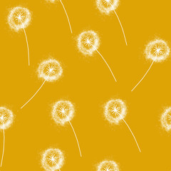 Floral pattern with hand drawn dandelions. Endless, seamless yellow pattern for wallpaper, pattern fills, web page background, surface textures. Hand drawn dandelion, botany
