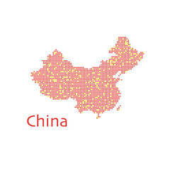 China country map backgraund made from halftone dot pattern, Flag colors. Vector illustration isolated on white background