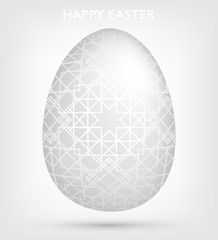 Decorative hand drawn white ornamental egg with patterns, lines, glare, light, shadow. Abstract geometric vector illustration for Happy Easter holiday, greeting cards, invitations, print, web design.