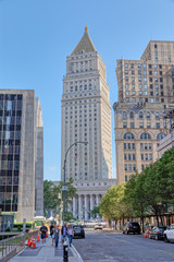 Fototapeta na wymiar NEW YORK, USA - OCTOBER 2, 2018: The Thurgood Marshall United States Courthouse Building at Foley Square, view from Duane street.