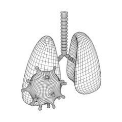 Corona Virus and Lungs with trachea bronchi internal organ human. Covid virus pulmonology medicine science concept. Wireframe low poly mesh vector illustration.