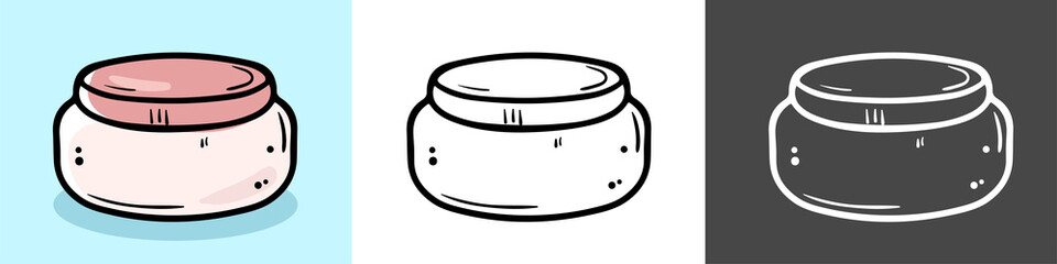 Illustration of cosmetic jars. Suitable for mask, cream, lotion.