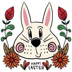 Cute rabbit. hand drawn portrait. easter, vector, cartoon