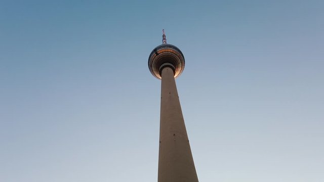 Berlin Fernsehturm, television tower from below. Close to Alexanderplatz in Berlin-Mitte, it was constructed between 1965 and 1969 by government of German Democratic Republic