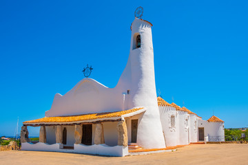 Porto Cervo, Sardinia, Italy - Chiesa Stella Maris church overlooking port and residences of Porto...